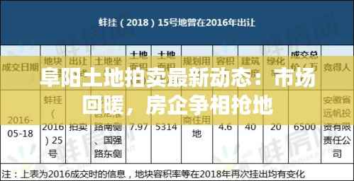 阜阳土地拍卖最新动态:市场回暖,房企争相抢地