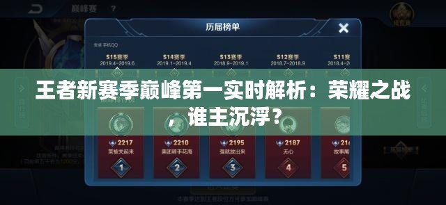 王者新赛季巅峰第一实时解析:荣耀之战,谁主沉浮?