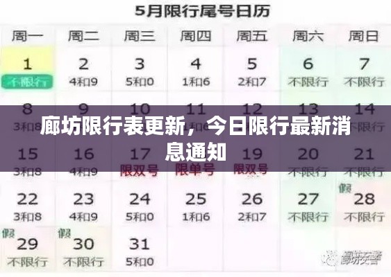 廊坊限行表更新，今日限行最新消息通知